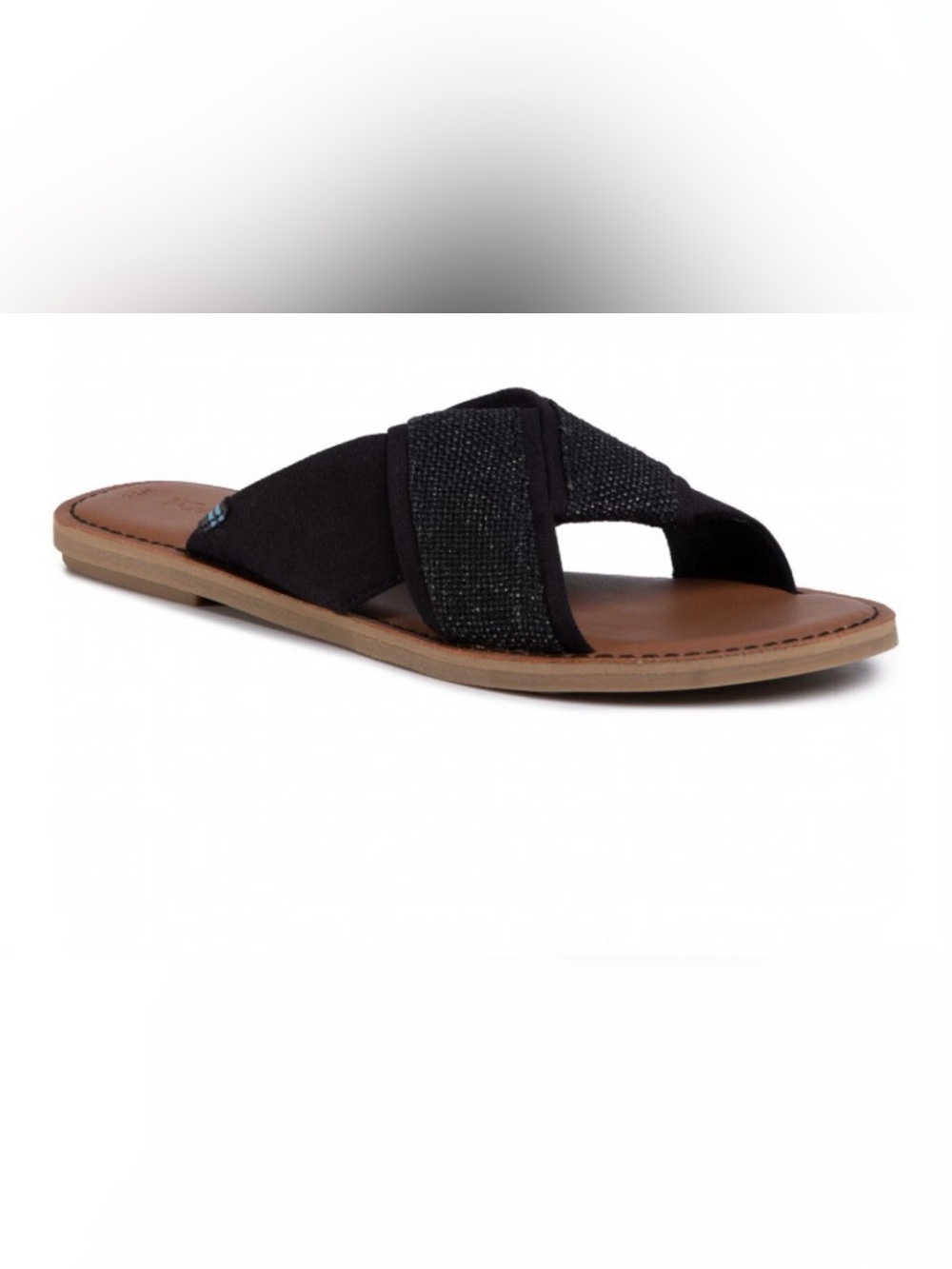 TOMS Viviana Black Woven Foil Shimmer Slide Sandals Size 8 EUC